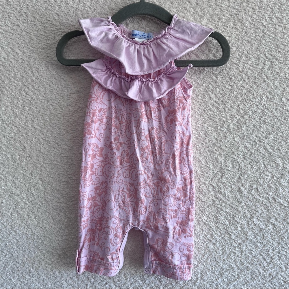 Feather Baby Girl One Piece 100% Pima Cotton‎ Floral Pink Romper Size 0-3 Months